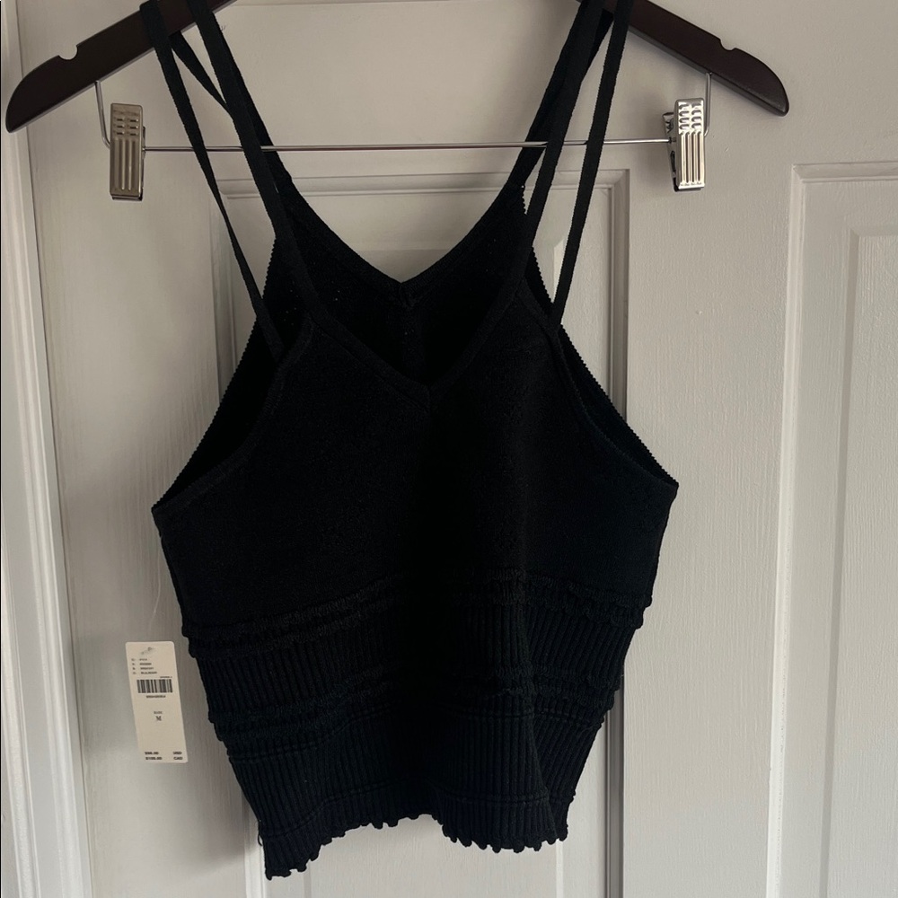 Anthropologie Knit V Neck Black Linen Blend Tank Top SZ Med Noir Essential - Picture 6 of 11